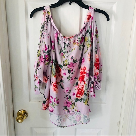 SWEET PEA purple colorful floral off the shoulder shirt Size medium - Picture 1 of 9
